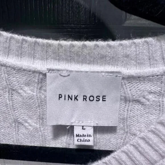 Pink Rose cropped button up crew neck sweater off white size large - Picture 2 of 3